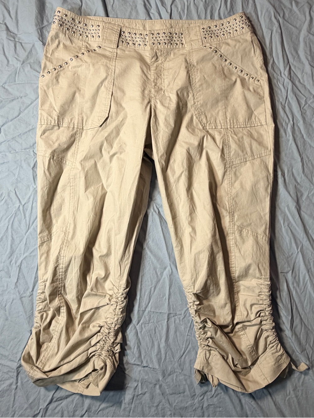 INC International Concepts Tan Cargo Capri Pants with Stud Accents